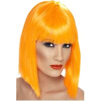 Neon Orange Short Blunt Glam Wig Costume Accessory 