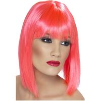 Neon Pink Short Blunt Glam Wig Costume Accessory 