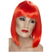 Neon Red  Short Blunt Glam Wig Costume Accessory 