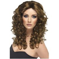 Long Brown Glamour Wig Costume Accessory