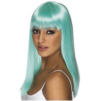 Long Neon Aqua Straight Glamourama Wig Costume Accessory