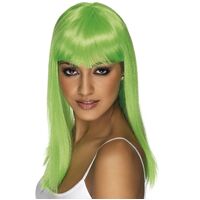 Long Neon Green Straight Glamourama Wig Costume Accessory