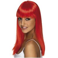 Long Neon Red Straight Wig Costume Accessory