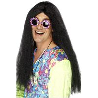 Long Black Hippy Wig Costume Accessory