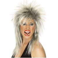 Mullet Blonde and Black Rock Diva Wig Costume Accessory