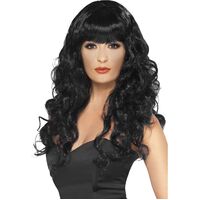 Long Curly Black Siren Wig Costume Accessory