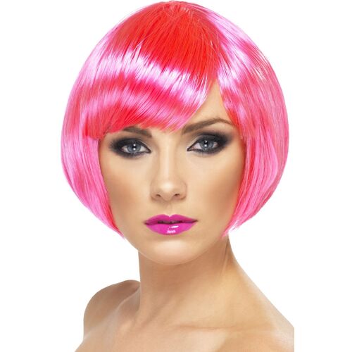 Short Bob Babe Neon Pink Wig Costume Accessory