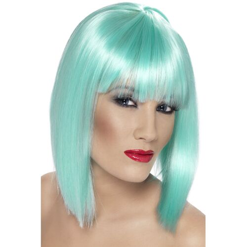 Neon Aqua Short Blunt Glam Wig Costume Accessory 