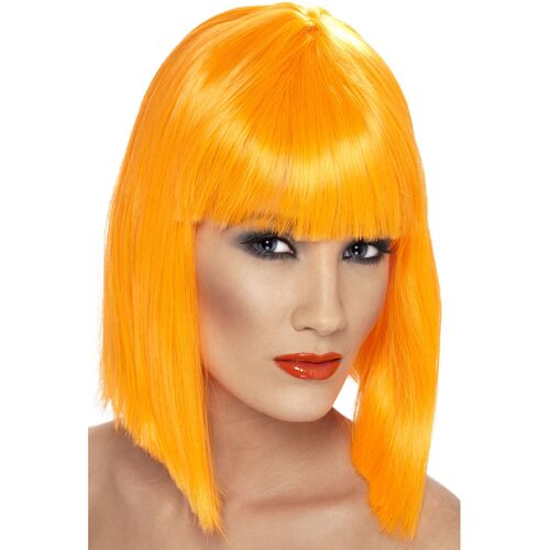 Neon Orange Short Blunt Glam Wig Costume Accessory 