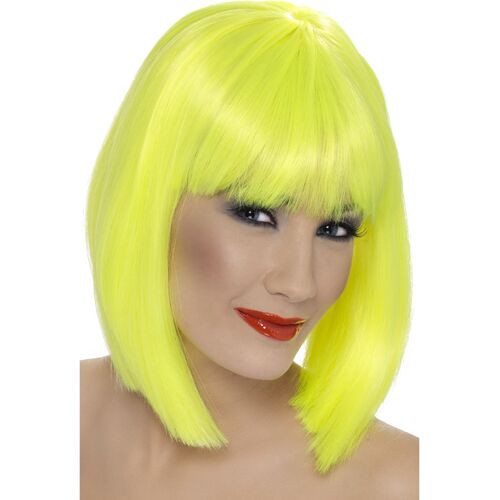 Neon Yellow Short Blunt Glam Wig Costume Accessory  
