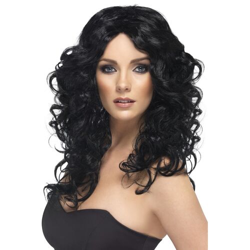 Long Black Glamour Wig Costume Accessory 