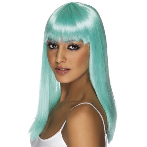 Long Neon Aqua Straight Glamourama Wig Costume Accessory