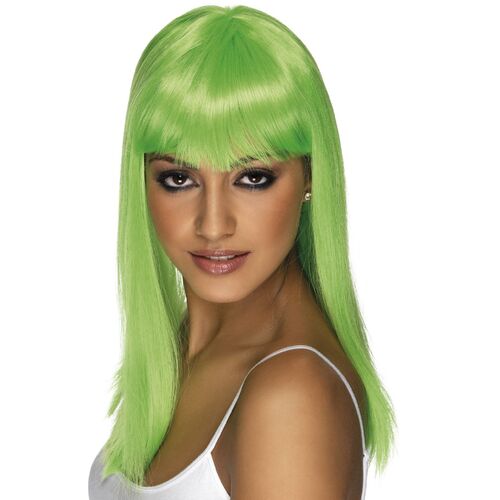 Long Neon Green Straight Glamourama Wig Costume Accessory
