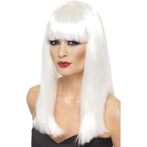 Long White Straight Glamourama Wig Costume Accessory