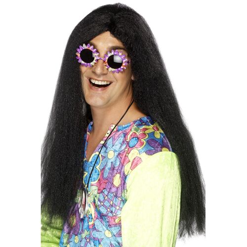 Long Black Hippy Wig Costume Accessory