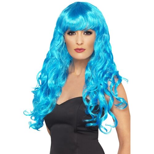 Long Curly Blue Siren Wig Costume Accessory