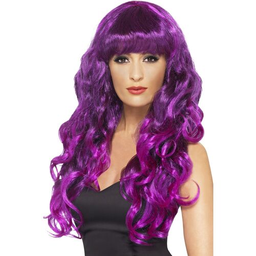 Long Curly Purple and Black Siren Wig Costume Accessory