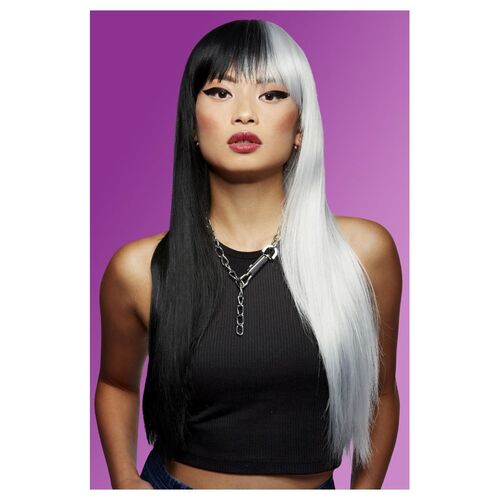 Manic Panic Half Black Half White Silver Long Wig Costume Accessory